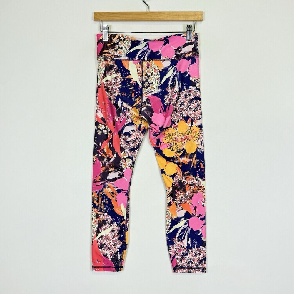 Fabletics Leggings Womens XS Bright Bold Floral Midrise Cropped Athletic Pants - Picture 4 of 5
